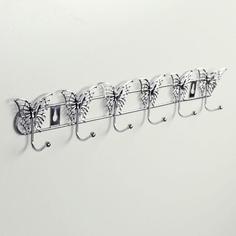 Вешалка настенная Доляна «Бабочки», 6 крючков, 34,5x3x6,5 см, цвет серебро