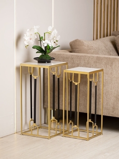 Столики Glasar 2 шт 31x31x65, 26x26x60см 54-133/132 белый мрамор ГЛАСАР
