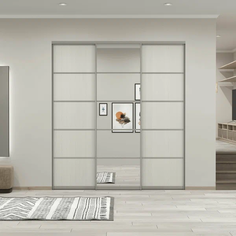 Дверь-купе для гардеробной, шкафа Акцент-Квадро Зеркало/Хром, 2206*708 мм, 1 шт