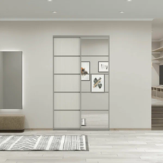 Дверь-купе для гардеробной, шкафа Акцент-Квадро Зеркало/Хром, 2206*608 мм, 1 шт