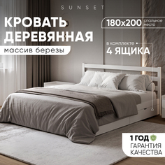 Кровать SleepAngel Sunset двуспальная 180х200 см с 4 ящиками, цвет белый