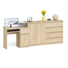 Комод-тумба СВК Мори 1600 и стол компьютерный МС-1Пр дуб сонома, 250х50х94 см