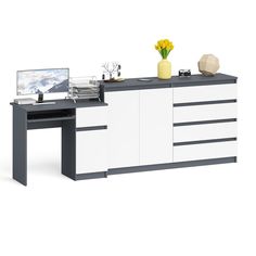 Комод-тумба СВК Мори 1600 и стол компьютерный МС-1Пр графит/белый, 250х50х94 см
