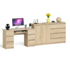 Компьютерный двухтумбовый стол СВК Мори 1600 с комодом дуб сонома, 295,8х50х94 см