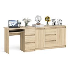 Тумба-комод МК1200 и компьютерный стол МС-6Пр дуб сонома, 210х50х77 см СВК