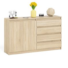 Комод широкий СВК Мори МК1600.1, 4 ящика и две дверки дуб сонома, 160,4х41х94 см