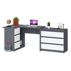 Компьютерный стол СВК Мори МС-16Л с комодом 800 графит/белый, 205х85х77 см