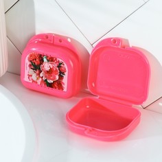 Контейнер для протезов Женственность, розовый с рисонком цветов, 8х7,5 см No Brand