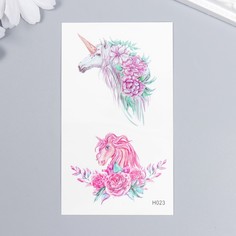 Татуировка на тело цветная "Единороги и пионы" 10,5х6 см(10 шт.) No Brand