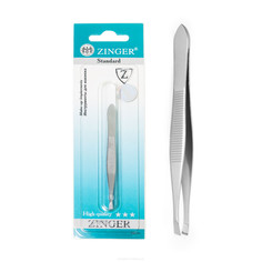 Пинцет для бровей Zinger Standard 86014 M скошенный матовый серебристый 2 шт
