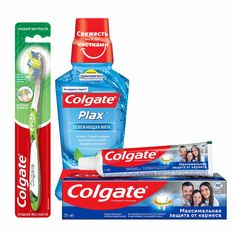 Набор Colgate Ополаскиватель Plax 250мл+зубная паста Свежая мята 100мл+Зубная щетка