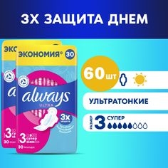 Прокладки Always Ultra Super Quatro гигиенические ароматизированные, 2 упаковки по 30 шт