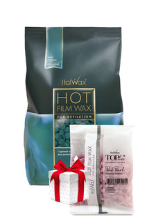 Воск Italwax пленочный для депиляции Азулен 1 кг, воск Розовый жемчуг 100 г