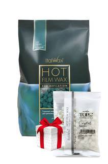 Воск Italwax пленочный для депиляции Азулен 1 кг, воск Кристалл 100 г