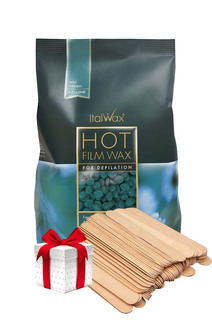 Воск Italwax пленочный для депиляции Азулен 1 кг, шпатели 100 шт