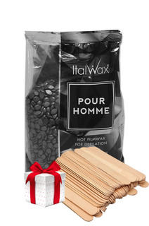 Пленочный воск для депиляции ItalWax мужской 1 кг + шпатели 100 шт