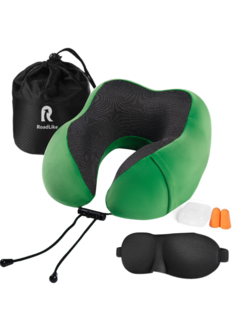 Подушка для путешествий RoadLike Travel Kit Velvet с эффектом памяти, зеленый