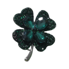 Брошь "Клевер" на удачу, цвет изумрудный в серебре Queen Fair