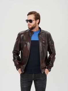 Кожаная куртка мужская NANSEN 901 коричневая 66 RU