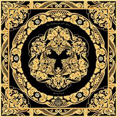 Платок женский РУССКИЕ В МОДЕ Златоустовская гравюра золотистый/черный, 90х90 см