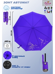 Зонт складной женский автоматический Popular Umbrella 2602 темно-фиолетовый