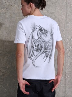 Футболка мужская Uzcotton Print-M-F-Pr белая с драконом 50-52\XL