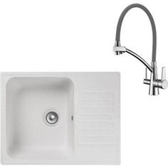 Кухонная мойка и смеситель GranFest Quarz GF-Z13, Lemark Comfort LM3071C-Gray с сифоном, белая