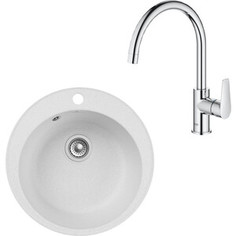 Кухонная мойка и смеситель GranFest Quarz GF-Z08, Grohe BauEdge 31367001 с сифоном, белая