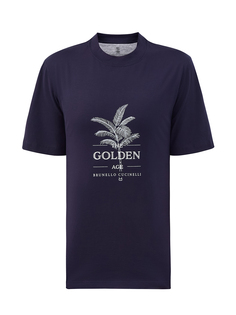 Хлопковая футболка из гладкого джерси с принтом The Golden Age Brunello Cucinelli