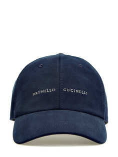 Бейсболка из габардина с вышивкой и кожаным ремешком Brunello Cucinelli