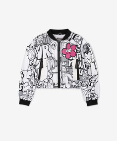 Бомбер оверсайз из водонепроницаемой ткани с яркой графикой белый для девочек Gulliver (170)