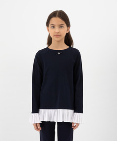 Блузка с белой плиссированной отделкой синяя Gulliver (122)