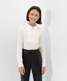 Блузка с вставкой из плиссированного текстиля молочного цвета Gulliver (146)
