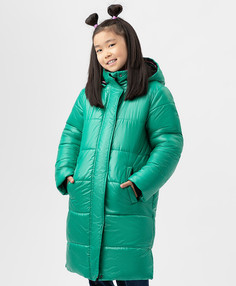 Пальто зимнее с капюшоном зеленое Button Blue (158)