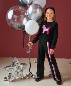 Брюки-палаццо с блестящим принтом черные Button Blue (104)