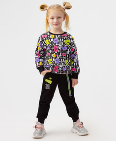 Брюки трикотажные с поясом на резинке черные Button Blue (104)