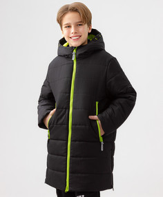 Пальто демисезонное с функциональными боковыми разрезами на молнии черное Button Blue (152)