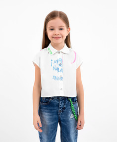 Блузка текстильная укороченная белая Gulliver (104)