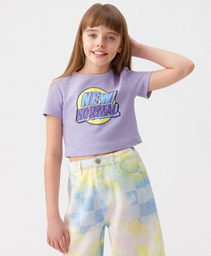 Футболка укороченная с ярким принтом светло-фиолетовая Button Blue (158)