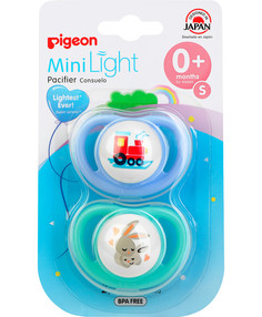 Пустышки PIGEON MiniLight Паровозик Зайчики, 0 мес (размер S), 2шт