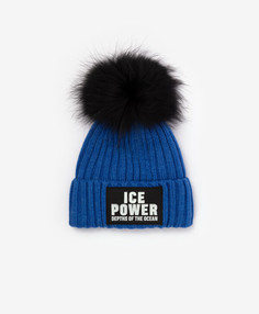 Шапка вязаная с помпоном синяя Gulliver (50)