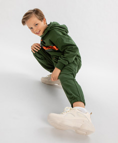 Джоггеры с поясом на резинке зелёные для мальчика Button Blue (158)