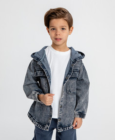 Куртка джинсовая с капюшоном с принтом серая для мальчика Button Blue (104)