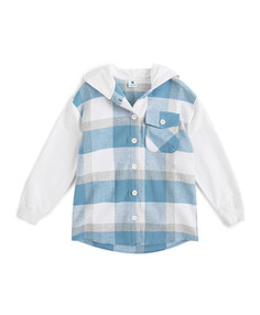 Рубашка с капюшоном в клетку для девочки Button Blue (146)