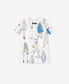 Платье летнее из поплина с крупным динамичным рисунком белое для девочки Gulliver (110)