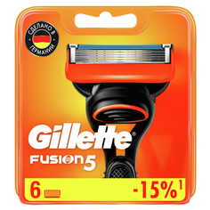 Сменные кассеты для мужской бритвы Gillette Fusion5 Power, с 5 лезвиями, c точным триммером для труднодоступных мест, для гладкого бритья надолго, 6 шт