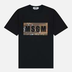 Мужская футболка MSGM Box Logo Dripping Regular, цвет чёрный, размер S