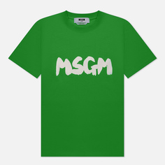 Женская футболка MSGM Logo Brush Print, цвет зелёный, размер XS