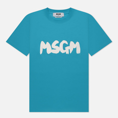 Женская футболка MSGM Logo Brush Print, цвет голубой, размер XS