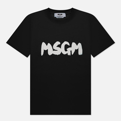 Женская футболка MSGM Logo Brush Print, цвет чёрный, размер XS